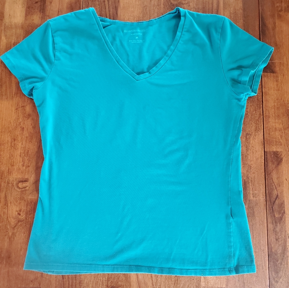 Hillard & Hanson V Neck Tee Vibrant Teal Size Medium M